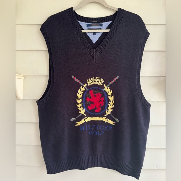 Tommy Hilfiger Golf Handknit Sweater Vest With Crest Size Large
